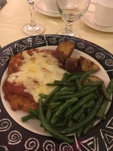 Chicken Parmesan, green beans, and roasted potato