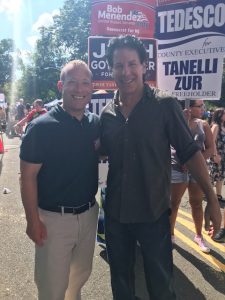 Representative Josh Gottheimer meeting with voters during on Labor Day at the Rutherford street fair.